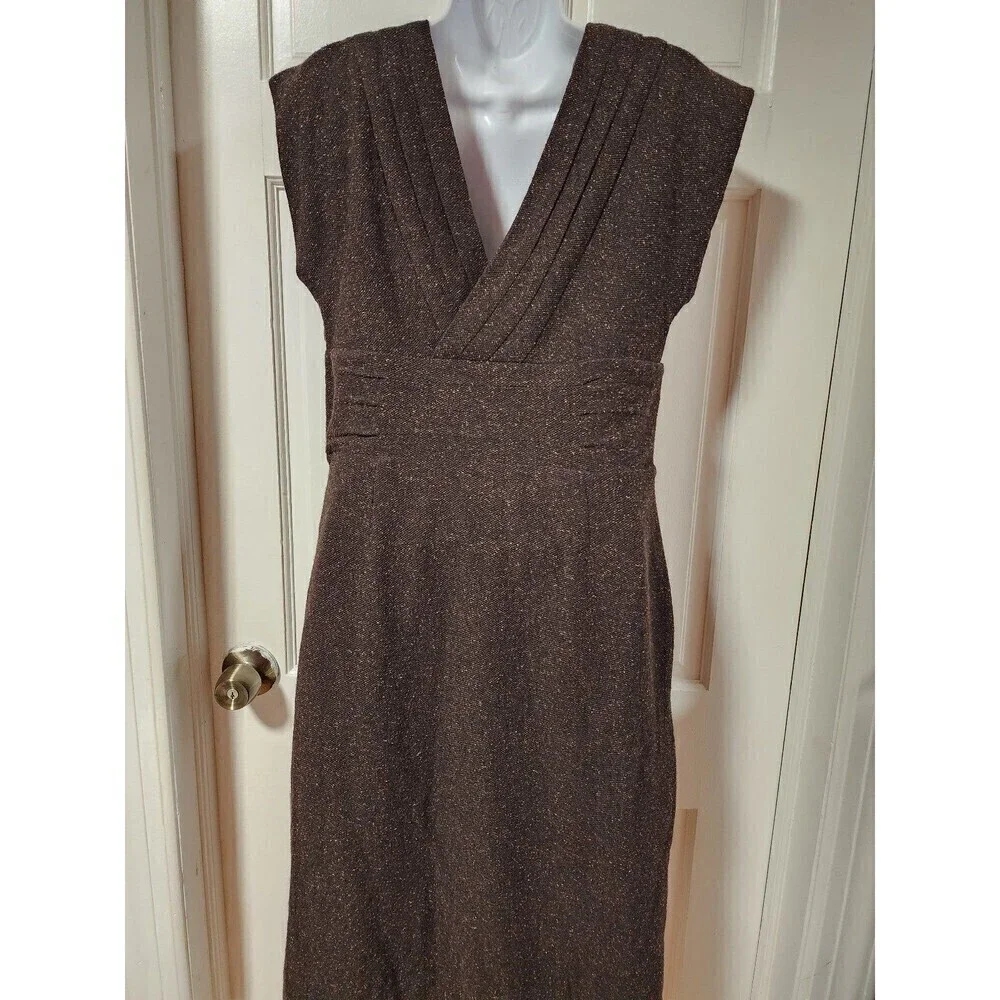 Banana Republic Tweed Pencil Dress Vintage Y2K Pleated V-neck Cap Sleeve… - Picture 9 of 12